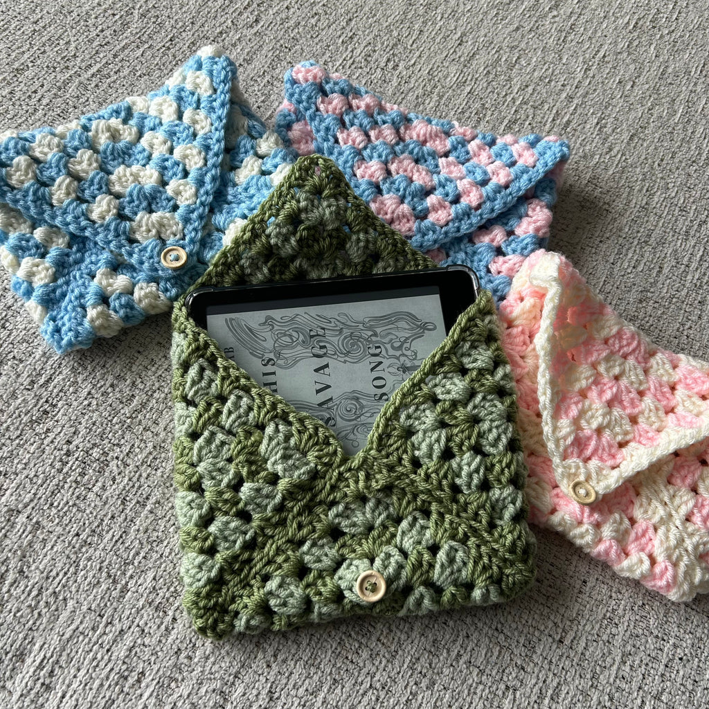 Handmade crochet kindle case customizable kindle crochet sleeve granny square kindle sleeve gift for book lover kindle accessory
